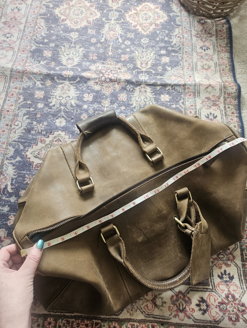 Full Grain Leather Weekend Duffle Bag -Tan Brown Overnight Cabin Bag - Picture 13 of 16